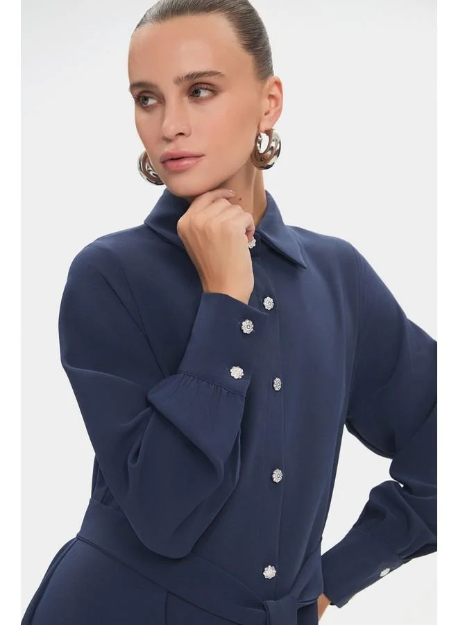 JUNE Belted Navy Maxi Dress