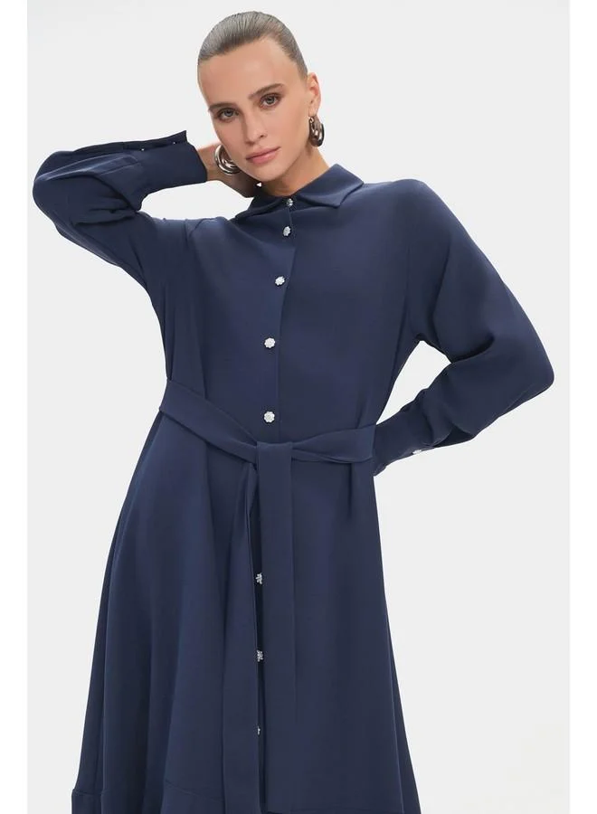 JUNE Belted Navy Maxi Dress
