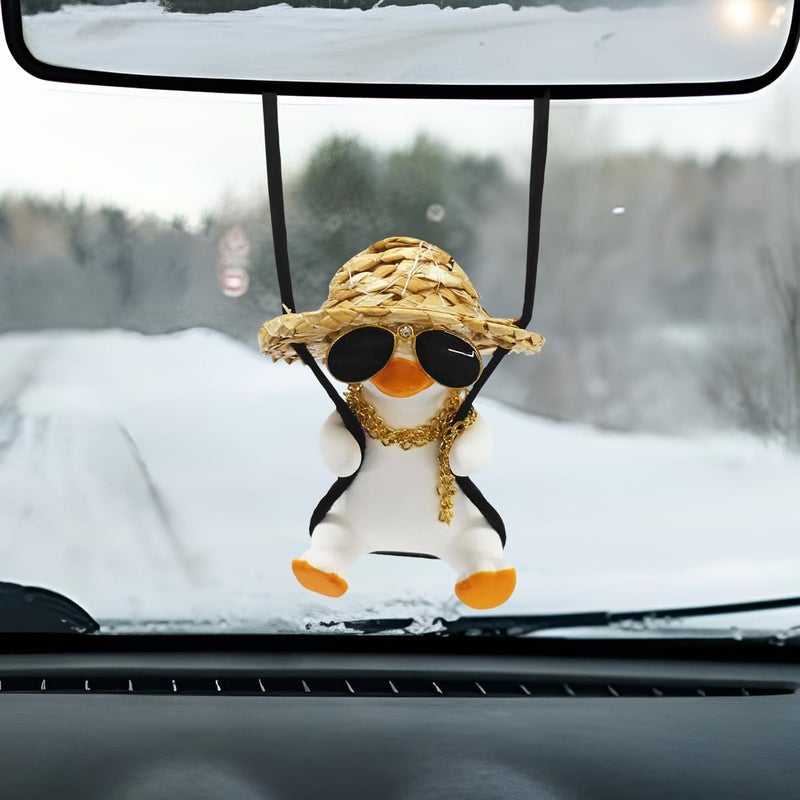 LHDOS Swinging Duck Car Hanging Ornament, Cool Car Rear View Mirror Charm, Funny Auto Interior Pendant Accessories, Cute Car Decoration for Men Women (Cool Duck) - Image 1