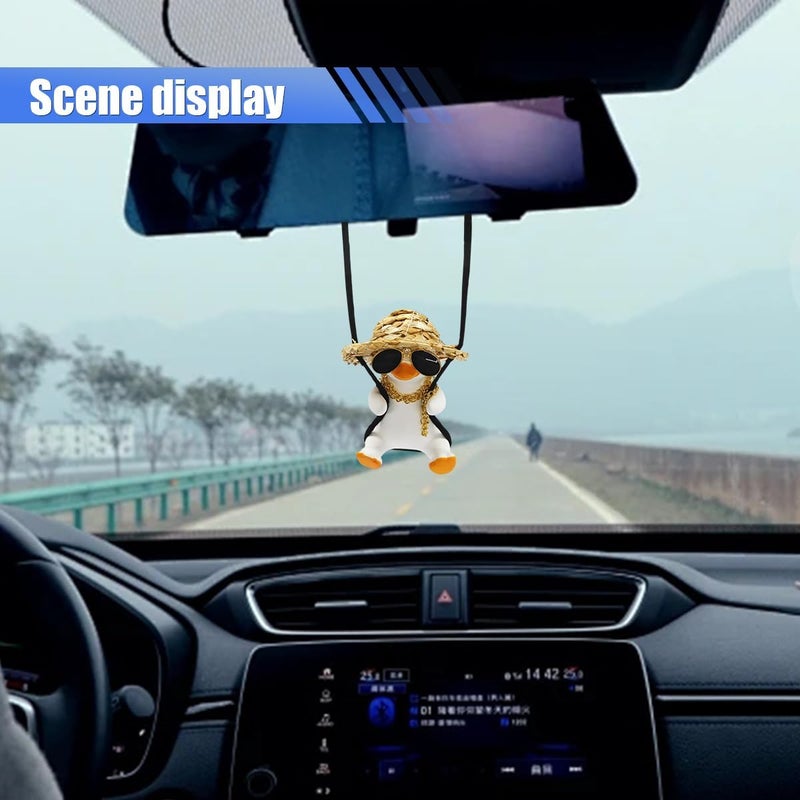LHDOS Swinging Duck Car Hanging Ornament, Cool Car Rear View Mirror Charm, Funny Auto Interior Pendant Accessories, Cute Car Decoration for Men Women (Cool Duck) - Image 4