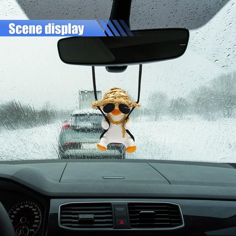 LHDOS Swinging Duck Car Hanging Ornament, Cool Car Rear View Mirror Charm, Funny Auto Interior Pendant Accessories, Cute Car Decoration for Men Women (Cool Duck) - Image 3