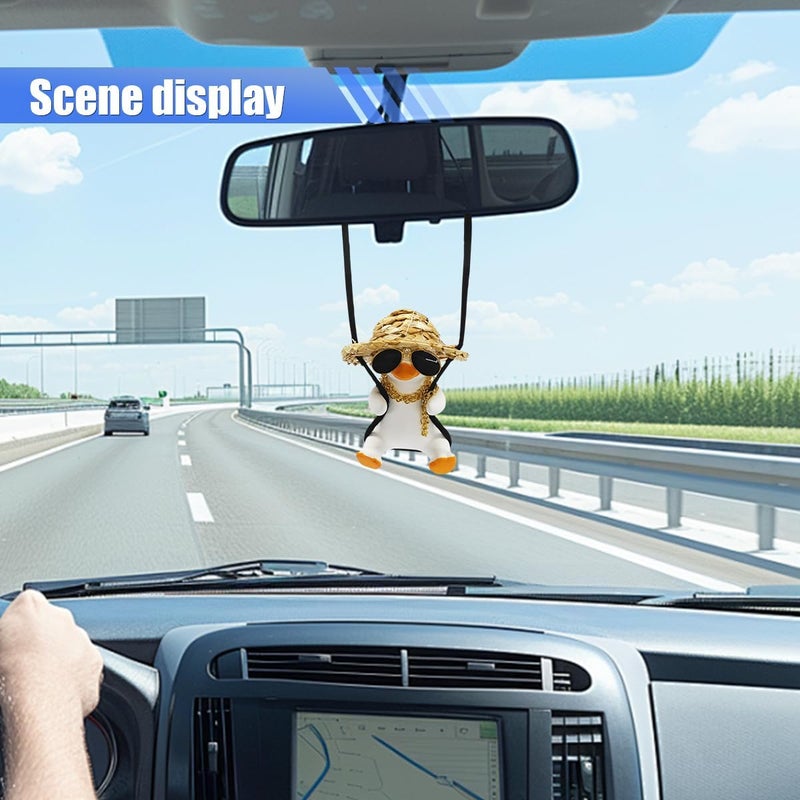 LHDOS Swinging Duck Car Hanging Ornament, Cool Car Rear View Mirror Charm, Funny Auto Interior Pendant Accessories, Cute Car Decoration for Men Women (Cool Duck) - Image 5