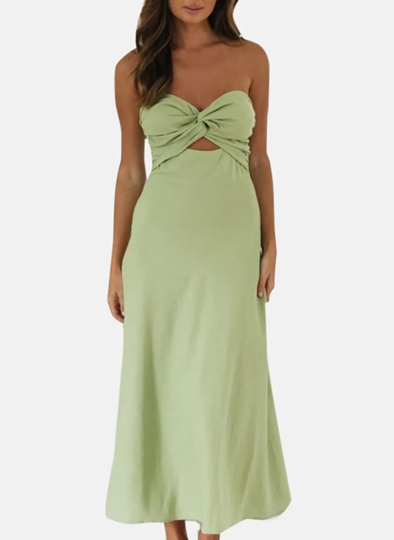 YUNIQEE Olive Green Women Solid Cut-Outs A-Line Midi Dress
