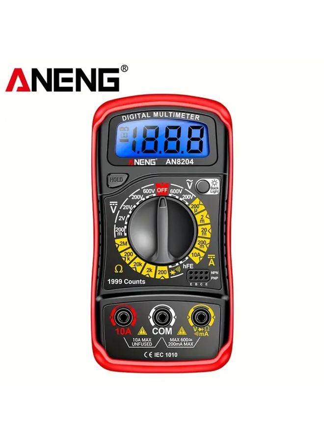 AN8204 Red Multimeter 1999 Counts AC DC Voltage Resistance Diode Transistor Tester - Image 1