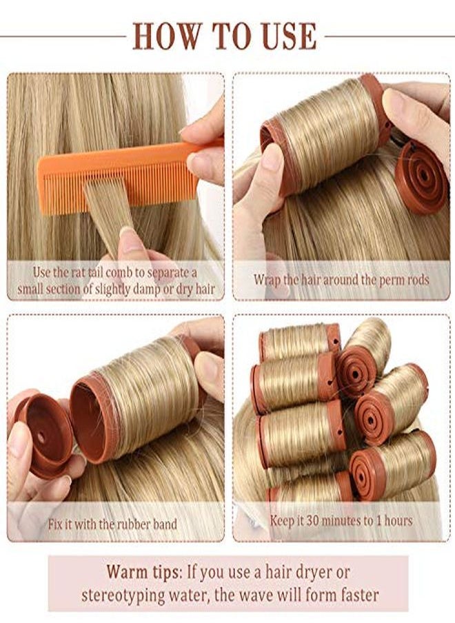 WILLBOND 12 Pieces Hair Perm Rods Set Cold Wave Rods Plastic Perming Rods Hair Curling Rollers With Stainless Steel Rat Tail Comb Pintail Comb For Hairdressing Styling Tools (1.57 Inch, Brown)  - Image 3
