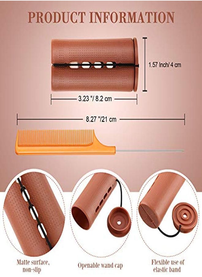 WILLBOND 12 Pieces Hair Perm Rods Set Cold Wave Rods Plastic Perming Rods Hair Curling Rollers With Stainless Steel Rat Tail Comb Pintail Comb For Hairdressing Styling Tools (1.57 Inch, Brown)  - Image 2