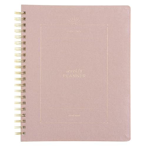 russell+hazel 2025-2026 Weekly Planner, Gold Spiral Blush Bookcloth, 9.1" x 11.2", July 2025 - June 2026, Features 52 Weekly Spreads, 1-Count - Image 1