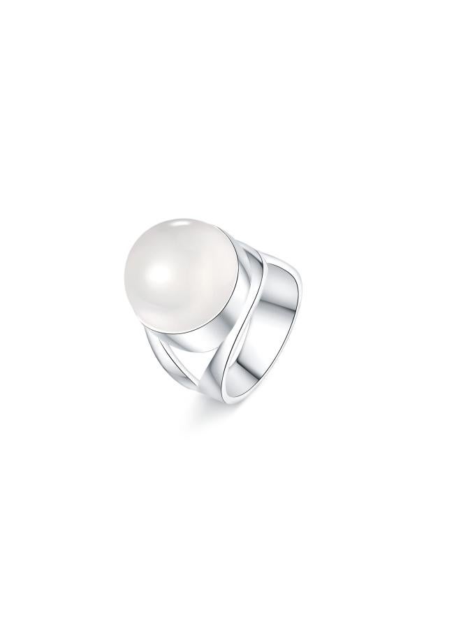 S925 Sterling Silver White Chalcedony Agate Gem Ring Women's Chinese Style National Style Simple Opening Living Ring Ring
