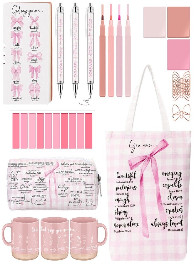 Reallnaive 25 Pcs Christian Bible Study Gift Set for Women Bible Journaling Kit with Notebook, Highlighter, Sticky Notes, Mug, Bag, Religious Gifts for Women, Church, Easter, Mother's Day, Birthday - Image 1