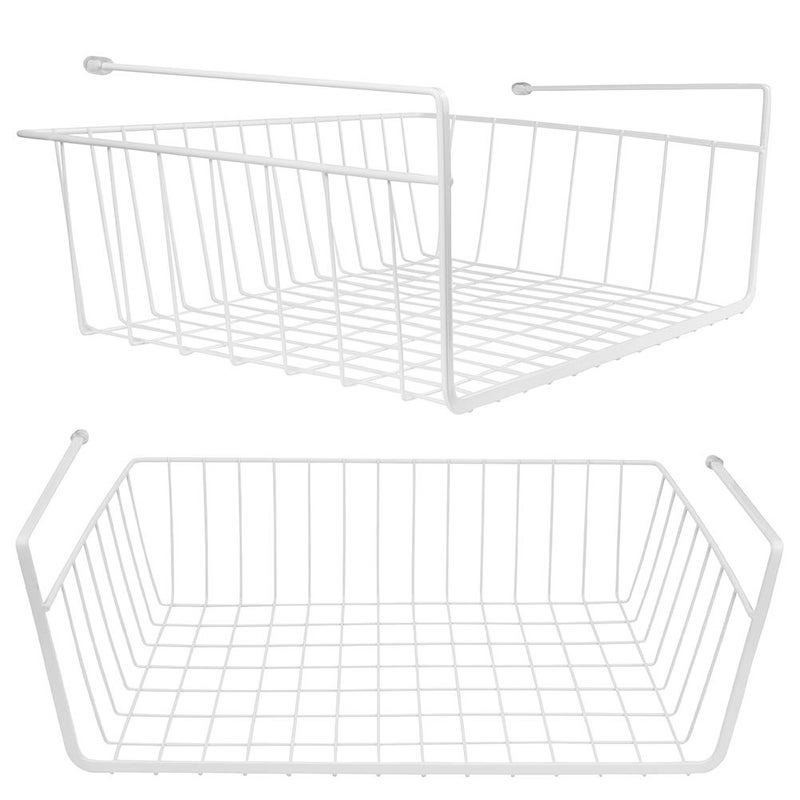 Tebery Tebery 2 Pack White Under Shelf Wire Basket Hanging Storage Baskets  Under Cabinet Add-on Storage Racks Slide-in Baskets Organizer for Kitchen Pantry Desk Bookshelf  - Image 1