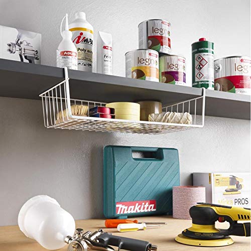 Tebery Tebery 2 Pack White Under Shelf Wire Basket Hanging Storage Baskets  Under Cabinet Add-on Storage Racks Slide-in Baskets Organizer for Kitchen Pantry Desk Bookshelf  - Image 4
