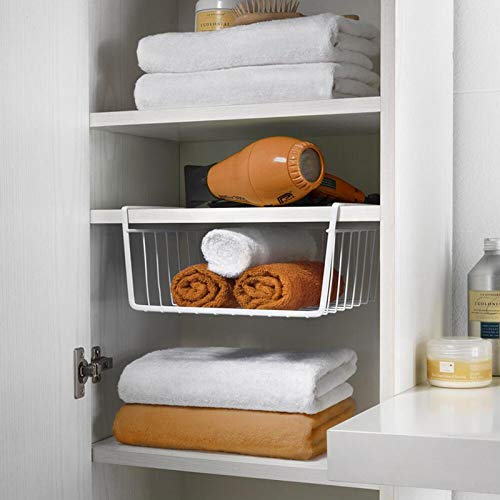 Tebery Tebery 2 Pack White Under Shelf Wire Basket Hanging Storage Baskets  Under Cabinet Add-on Storage Racks Slide-in Baskets Organizer for Kitchen Pantry Desk Bookshelf  - Image 5