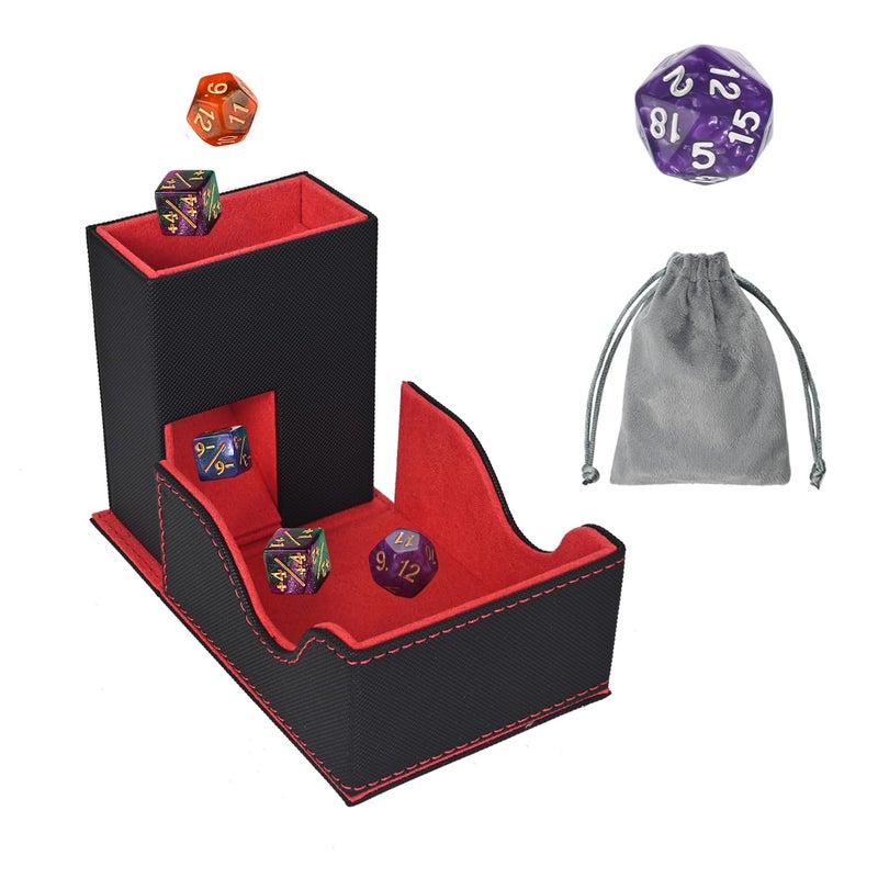 Stepane Dice Tower and Tray,Foldable Portable Dice Rolling Tower,Dice Roller Accessory for Dungeons and Dragons,Classic Board Games,RPG Games,and Tabletop Games Black/Red - Image 1