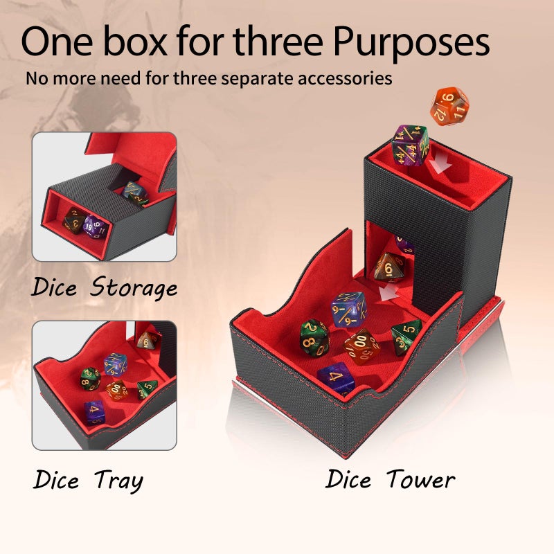 Stepane Dice Tower and Tray,Foldable Portable Dice Rolling Tower,Dice Roller Accessory for Dungeons and Dragons,Classic Board Games,RPG Games,and Tabletop Games Black/Red - Image 2