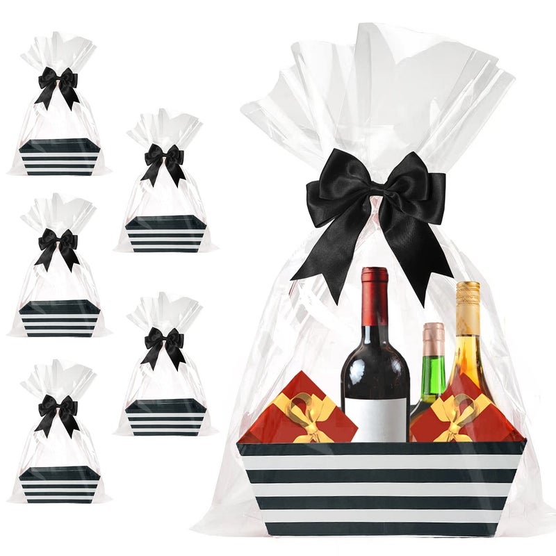 Basket For Gifts Empty 5 PCS Sturdy Diy Bulk Gift Basket Kraft Market Tray Cardboard Basket With Handles Gift Baskets Kit Supplies Wrap To Fill For Birthdays Easter Christmas Weddings Anniversaries