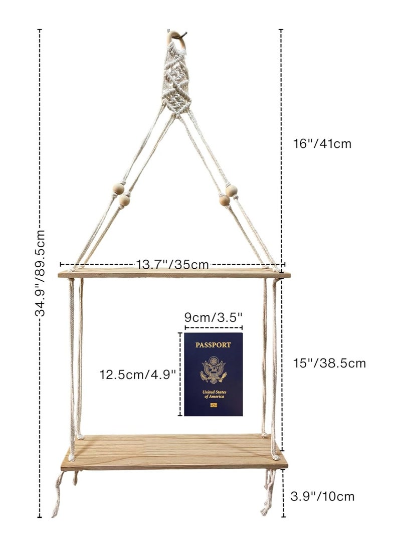انتيكيانو رف معلق على الحائط من اي سي تي بي كيو كيو دي تي، ديكور حائط بوهو مصنوع يدويا، رف تخزين عائم من الخشب الريفي للاستخدام الداخلي، رفوف عرض لتعليق صور النباتات، 4 خرزات من طبقتين - Image 2