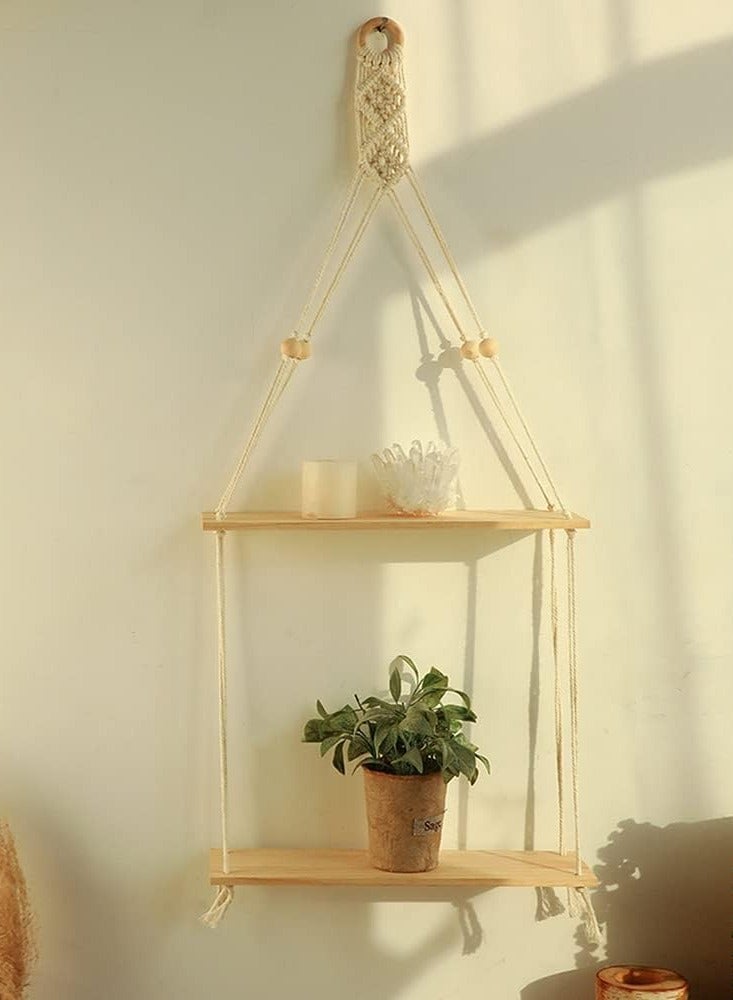 انتيكيانو رف معلق على الحائط من اي سي تي بي كيو كيو دي تي، ديكور حائط بوهو مصنوع يدويا، رف تخزين عائم من الخشب الريفي للاستخدام الداخلي، رفوف عرض لتعليق صور النباتات، 4 خرزات من طبقتين - Image 3