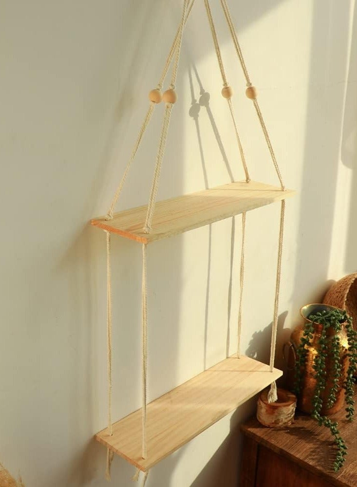 انتيكيانو رف معلق على الحائط من اي سي تي بي كيو كيو دي تي، ديكور حائط بوهو مصنوع يدويا، رف تخزين عائم من الخشب الريفي للاستخدام الداخلي، رفوف عرض لتعليق صور النباتات، 4 خرزات من طبقتين - Image 4