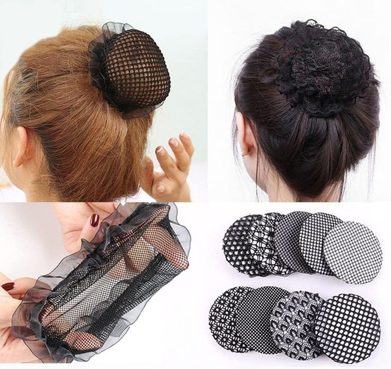 Ghelonadi Pack of 4 Bun Net Black Hair Net Girls Hair Net Bun Elastic Women Hair Net Elastic Hair Net Hairstyle Aid Bun Knot Net Bun for Ballet Dance Dancer - Image 2