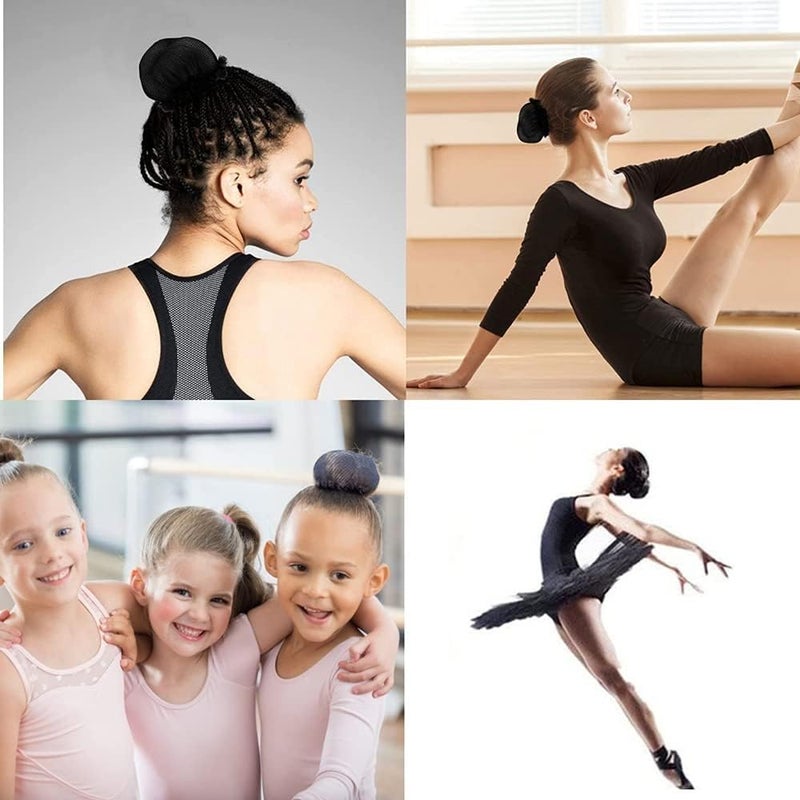 Ghelonadi Pack of 4 Bun Net Black Hair Net Girls Hair Net Bun Elastic Women Hair Net Elastic Hair Net Hairstyle Aid Bun Knot Net Bun for Ballet Dance Dancer - Image 4