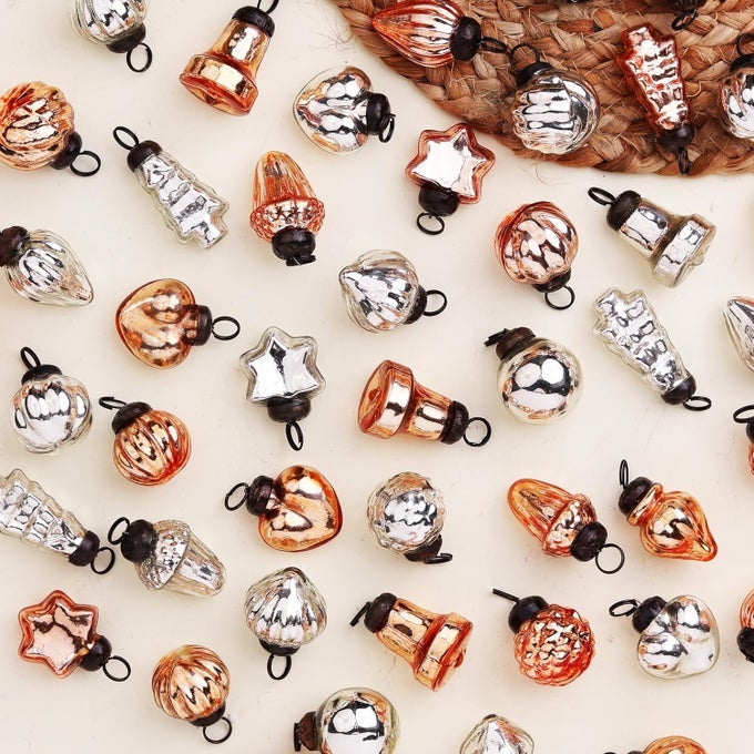 50 PIECE GLASS ROSE GOLD SILVER CHRISTMAS ORNAMENTS DECORATIVE MERCURY MINI VINTAGE BULK HANGING ORNAMENTS FOR HALLOWEEN CHRISTMAS TREE NEW YEAR VALENTINE DAY HOLIDAYS EVENT WEDDING PARTY DECOR