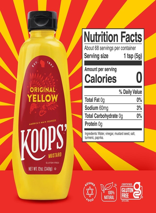 KOOPS' Original Yellow Mustard – Gourmet Mustard, Gluten-Free, Kosher, Made In Usa, From Quality Mustard Seeds, Yellow Mustard Sauce – 12 Oz, Pack Of 2 - Image 4