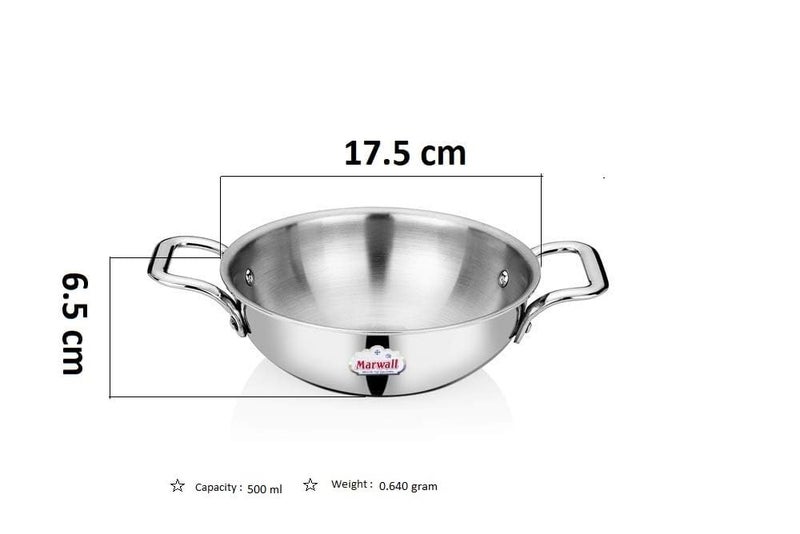 MARWALL Stainless Steel Mini Triply Kadhai (16cm),500ml - Image 2