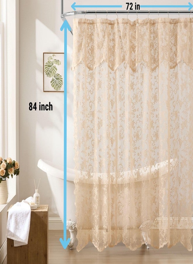 HLC.ME Harper Lace Shower Curtain for Bathroom with Floral Vine Design and Attached Valance - Elegant Victorian Classic Style (Linen Taupe, 72 x 84 Inch) - Image 3