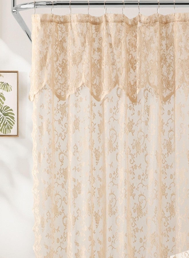 HLC.ME Harper Lace Shower Curtain for Bathroom with Floral Vine Design and Attached Valance - Elegant Victorian Classic Style (Linen Taupe, 72 x 84 Inch) - Image 1