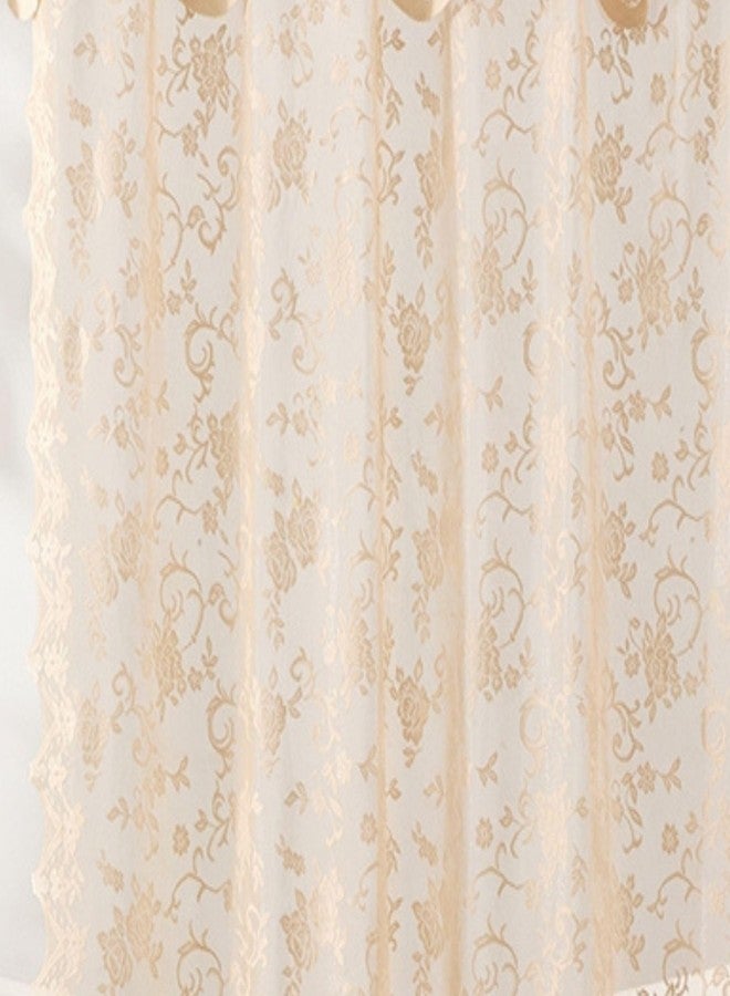 HLC.ME Harper Lace Shower Curtain for Bathroom with Floral Vine Design and Attached Valance - Elegant Victorian Classic Style (Linen Taupe, 72 x 84 Inch) - Image 4