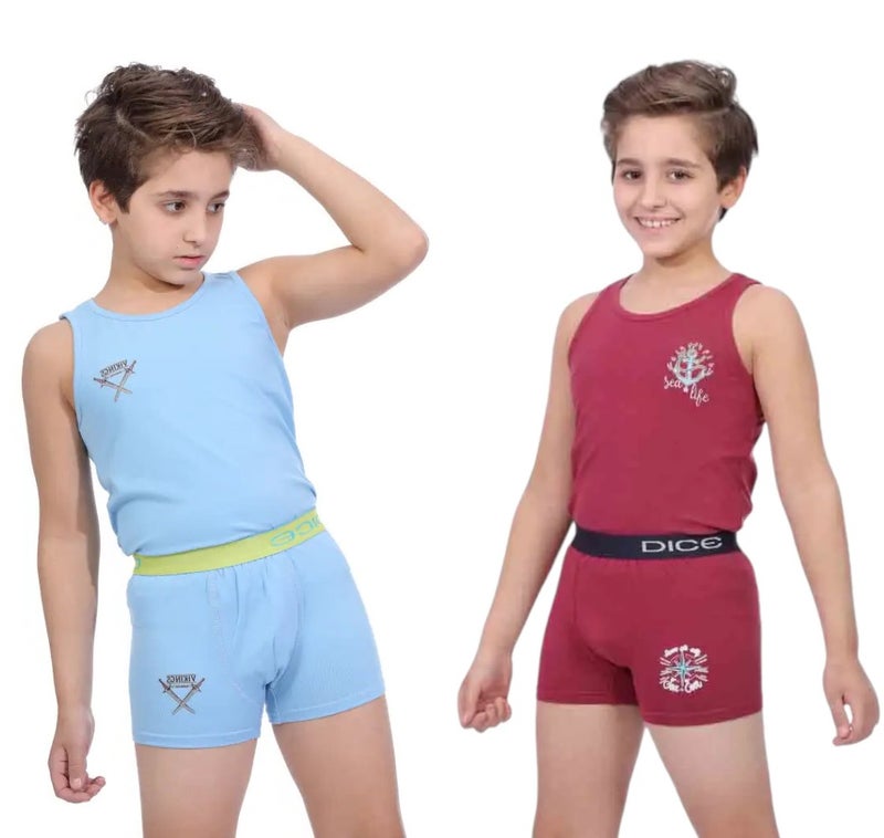 دايس® طقم اولادي فانلة حمالات و بوكسر مطبوع عرض ٢ طقم - Image 1