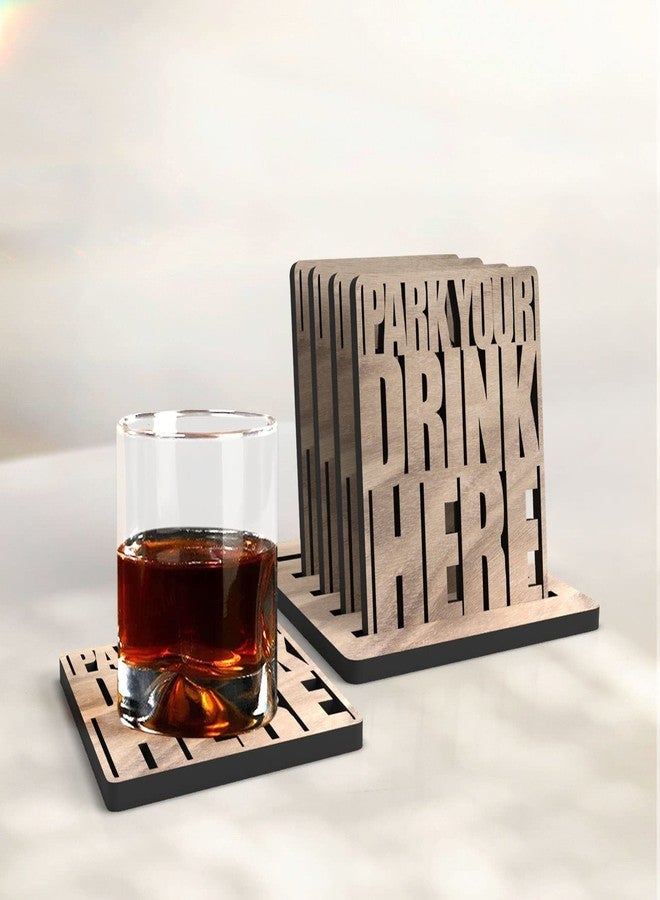 MustHome Engineered Wood | Coaster | Coasters For Cups Set Of 6 | Beautiful Tea Coaster With Proper Coaster Stand | Home Bar Decor | Kitchen Decorative Items | 3.5 X 3.5 Inch (6) - Image 1
