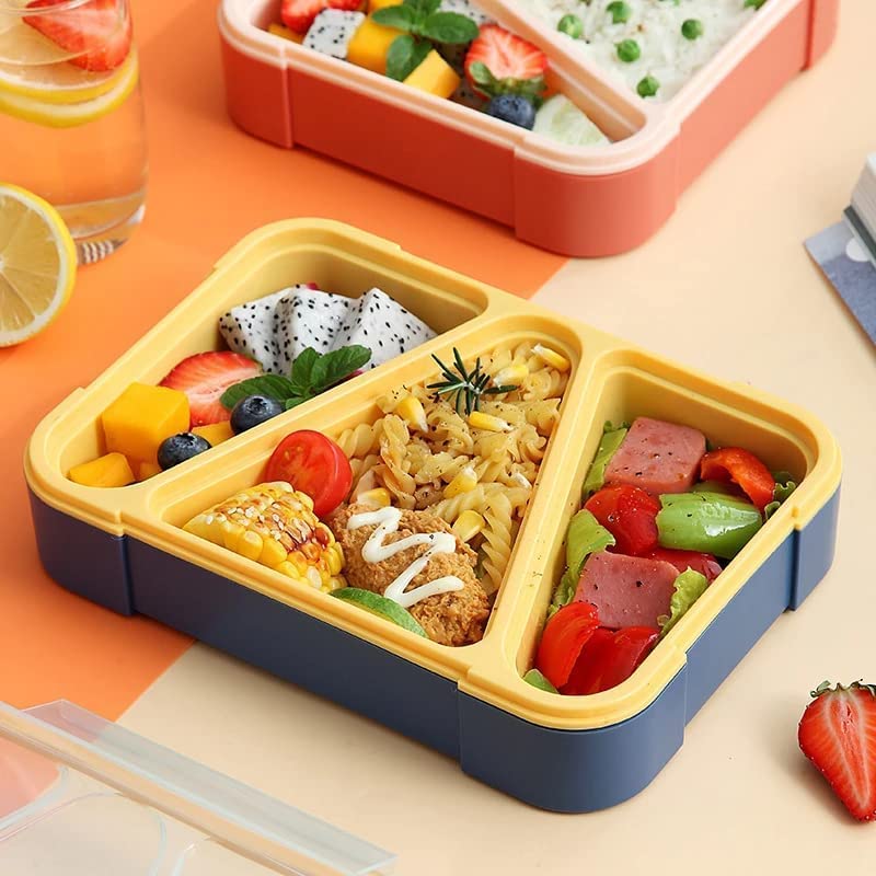 OANGO 2 Compartment Plastic Lunch Box Leak Proof Lunch Boxes Safe Food Containers for Adults and Kids Multicolor 3 GridTriangle - Image 1