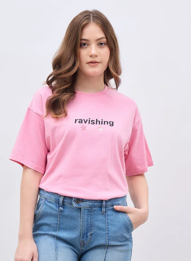 Styli Acid Washed Graphic Print Oversized T-Shirt