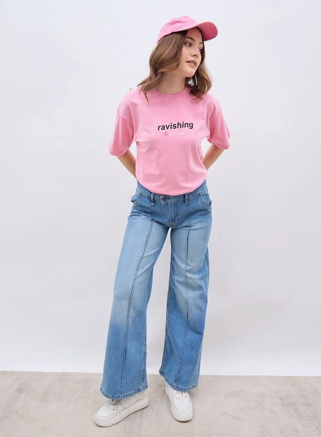 Styli Acid Washed Graphic Print Oversized T-Shirt