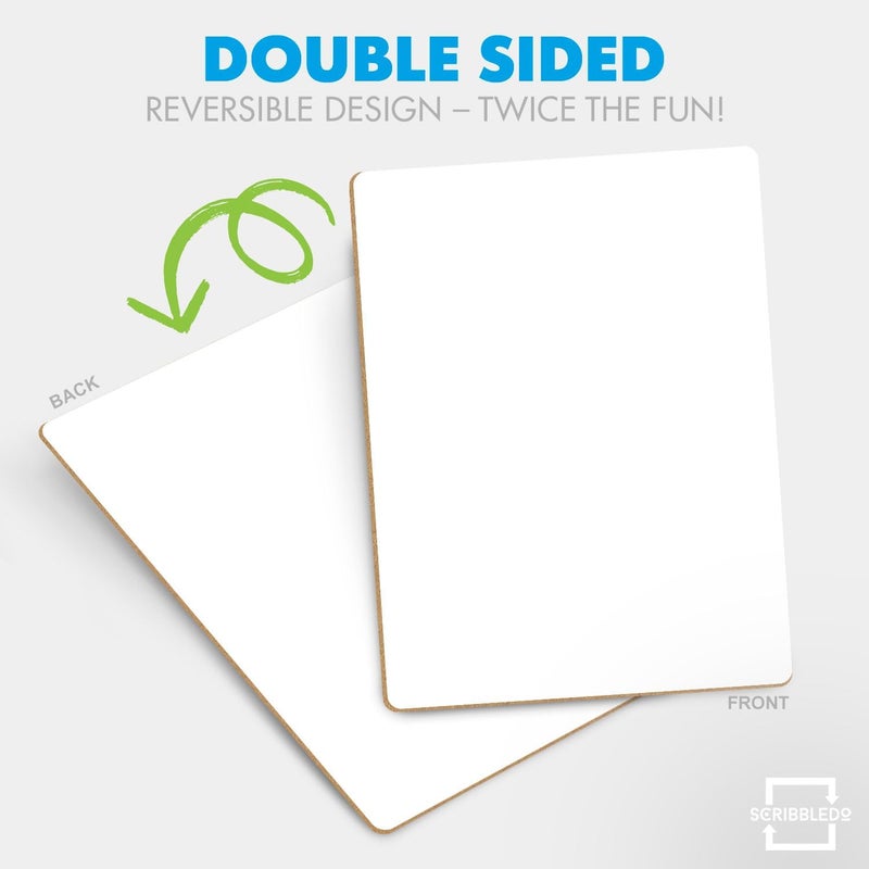 Scribbledo Set of 12 Small White Board Dry Erase Boards Classroom Pack Mini White Boards 9"x12” Double Sided Personal Whiteboards for Students Teachers School Supplies Lapboards l 12 Mini Whiteboard Erasers Incl - Image 2
