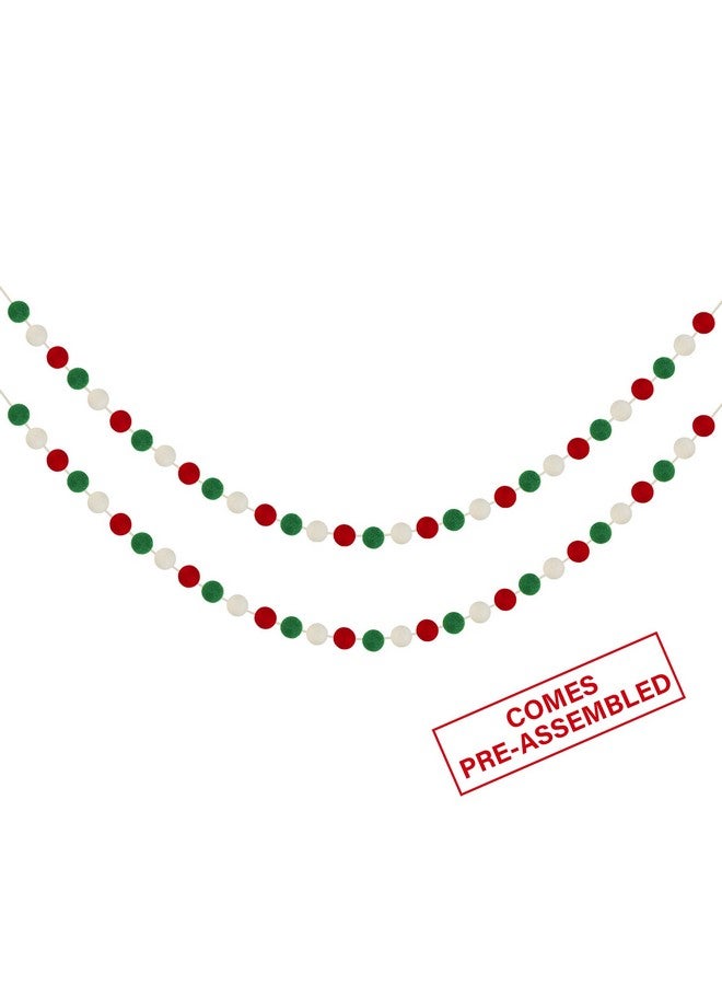Partyprops 60 Balls Christmas Felt Ball Garlands - Christmas Decorations - Christmas Pom Pom Garlands for Christmas Tree- Xmas Holiday Indoor Outdoor Home Office Hanging Decor - Xmas Decorations- 25mm - Image 1