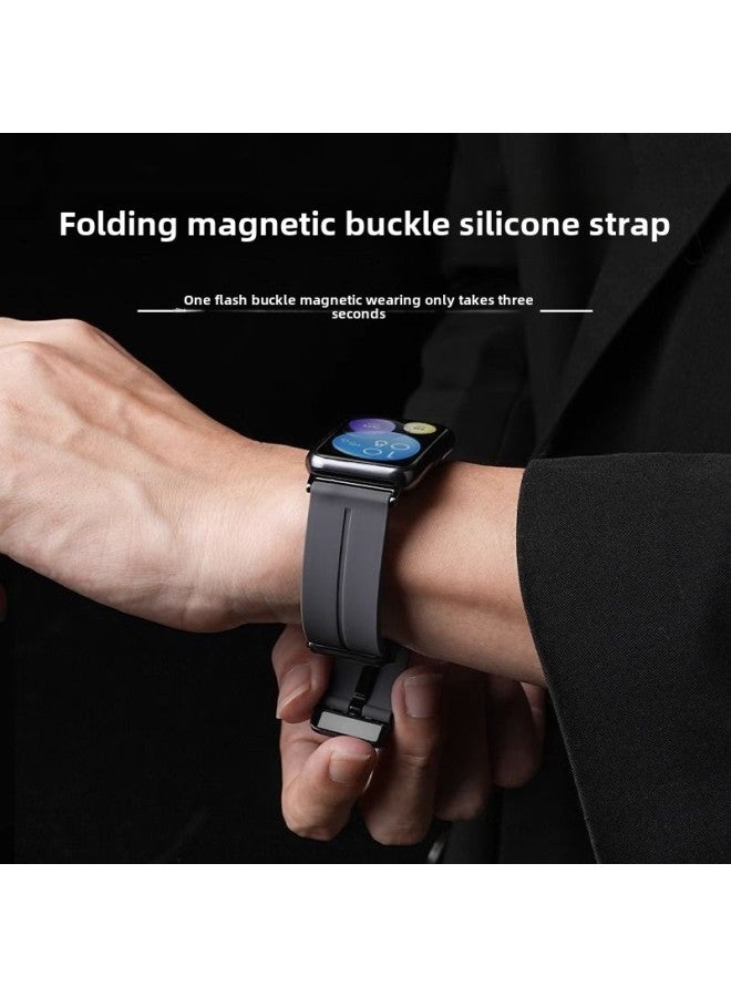 لساعة huawei WatchFit2 Watchband Fit3 Watch سيليكون معدني بإبزيم مغناطيسي بديل معصمه موضة جديدة - اللون: عنابي - ينطبق على: لسلسلة huawei Fit2 - موصل أسود - Image 2