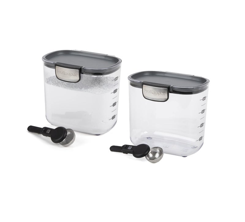 Progressive International ProKeeper Clear Plastic Airtight Food Bakers Kitchen Storage Organization Container Canister Set with Magnetic Accessories 2 Piece Set Powdered Sugar 14Quart
