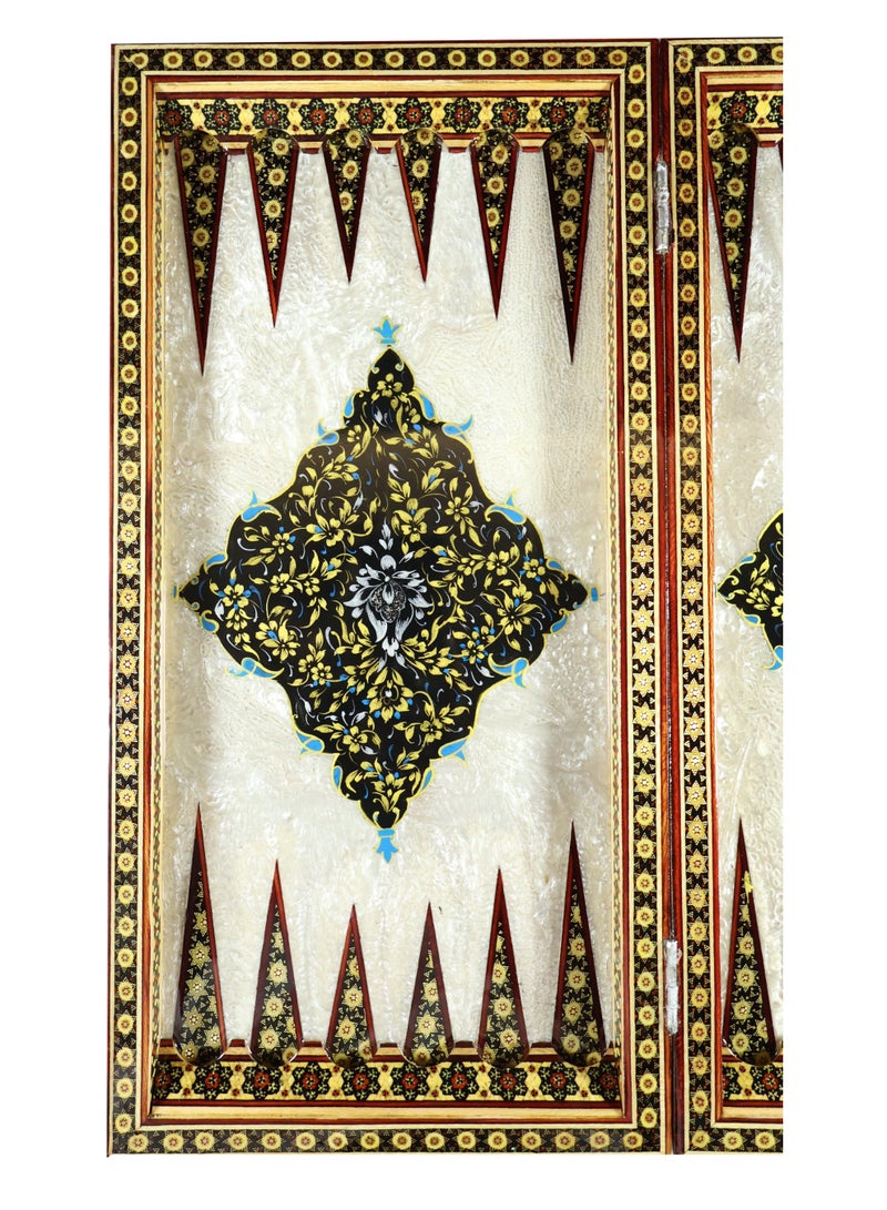 Luxury Royal Chess & Backgammon Set with Khatam Marquetry, Bone, Wood & Brass - Image 5