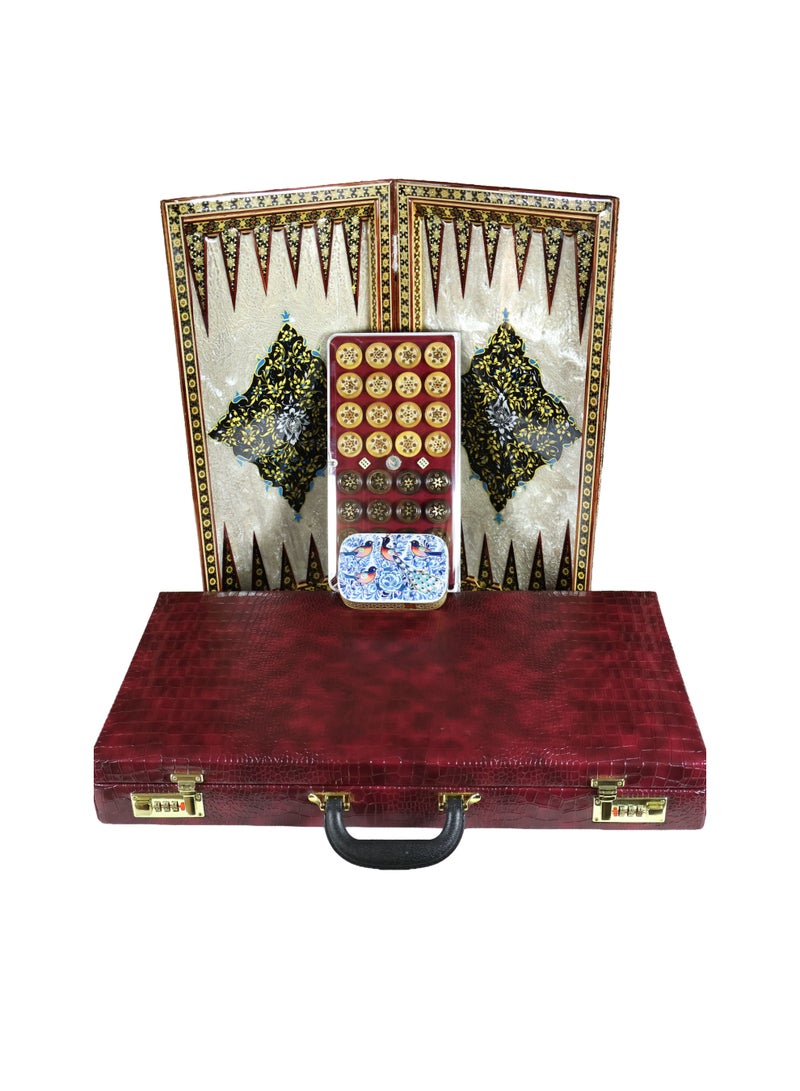 Luxury Royal Chess & Backgammon Set with Khatam Marquetry, Bone, Wood & Brass - Image 1