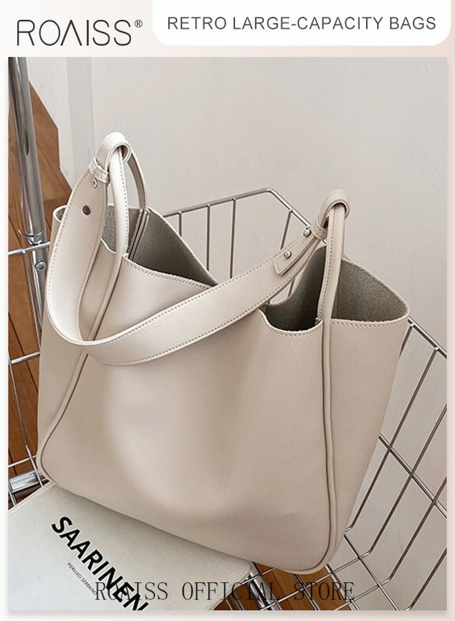 roaiss Women's Large-Capacity Bag All-Match Commuter Shoulder Bag Student Tote Bag Retro Texture  - Image 2