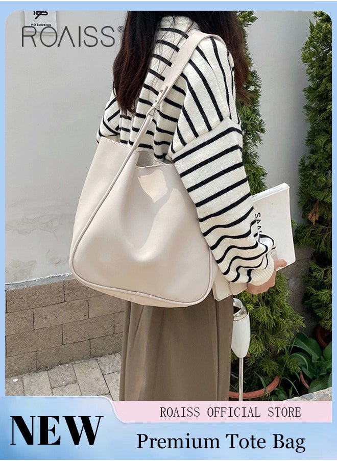 roaiss - Women's Large-Capacity Bag All-Match Commuter Shoulder Bag Student Tote Bag Retro Texture - Image 1