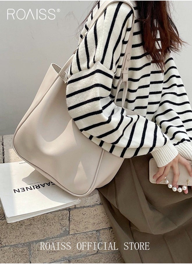 roaiss - Women's Large-Capacity Bag All-Match Commuter Shoulder Bag Student Tote Bag Retro Texture - Image 1
