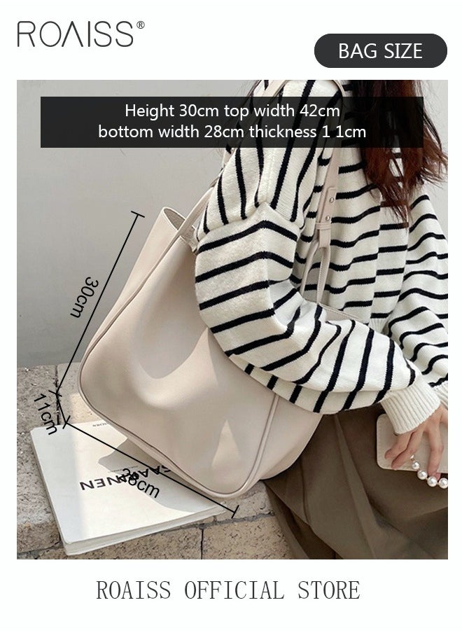 roaiss - Women's Large-Capacity Bag All-Match Commuter Shoulder Bag Student Tote Bag Retro Texture - Image 1