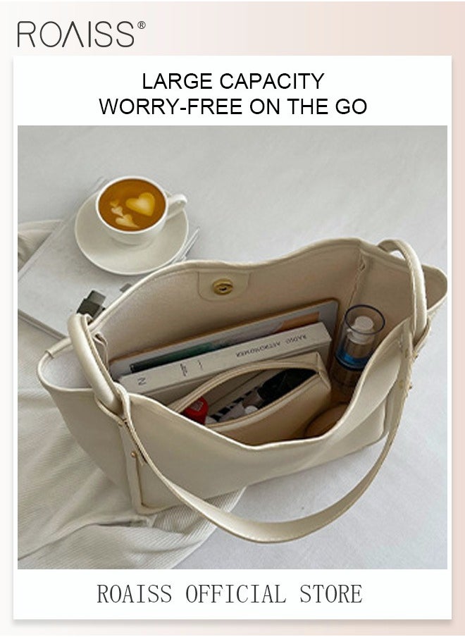 roaiss - Women's Large-Capacity Bag All-Match Commuter Shoulder Bag Student Tote Bag Retro Texture - Image 1