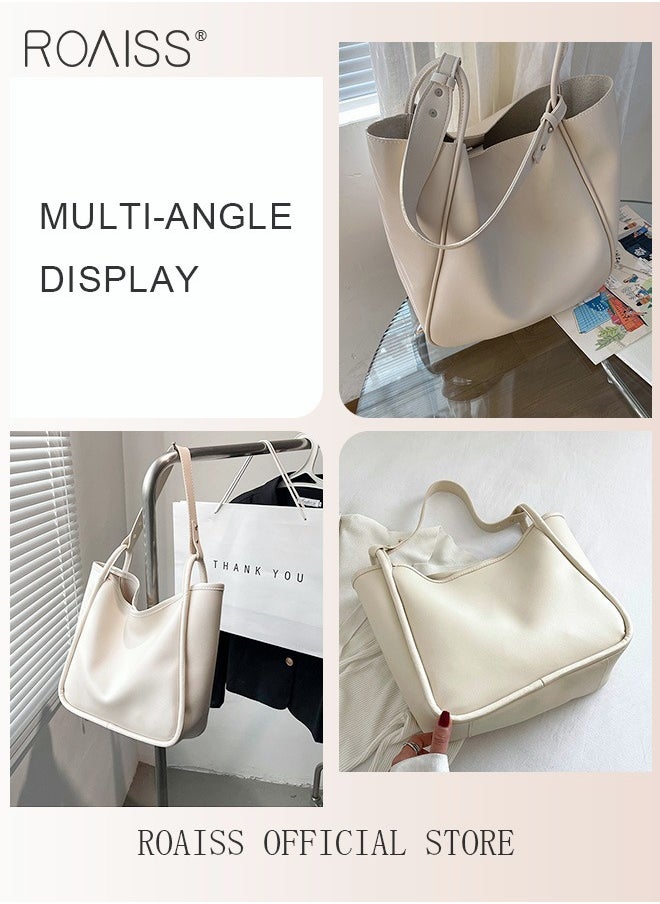roaiss - Women's Large-Capacity Bag All-Match Commuter Shoulder Bag Student Tote Bag Retro Texture - Image 1