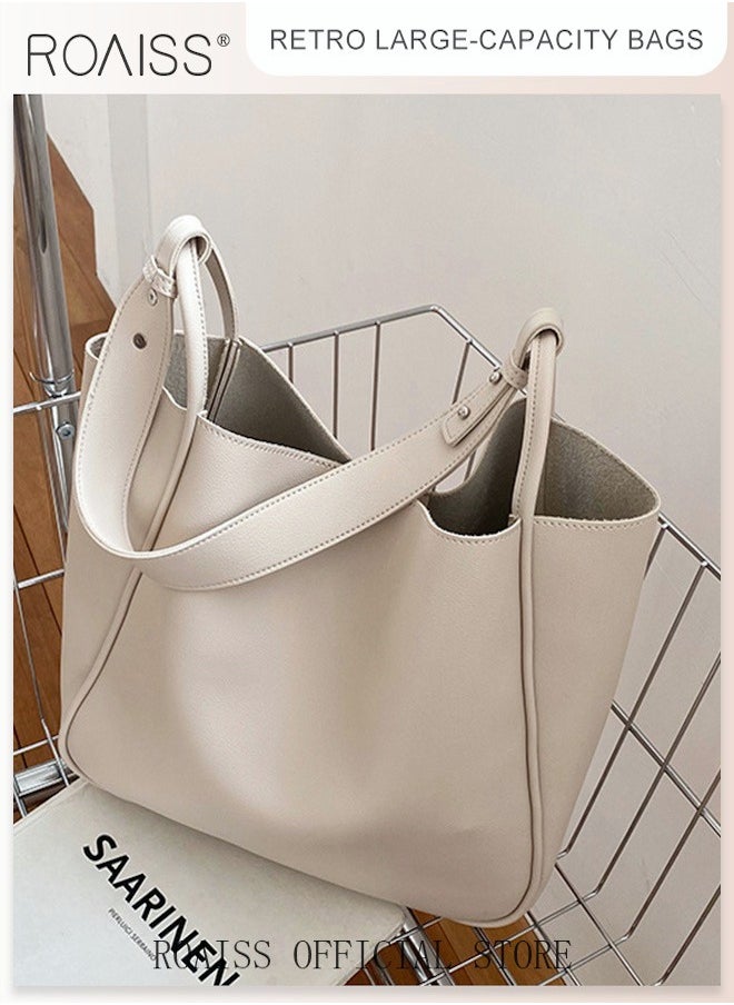roaiss - Women's Large-Capacity Bag All-Match Commuter Shoulder Bag Student Tote Bag Retro Texture - Image 1