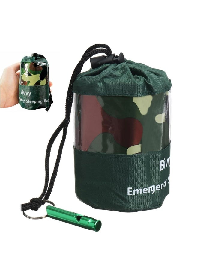 CMGTYYD Survival Sleeping Bag, 120*200cm PE Aluminum Film Emergency Sleeping Bag with 120dB Survival Whistle, Lightweight Waterproof Thermal Bivvy Bag Emergency Blanket for Camping and Hiking, Green - Image 1