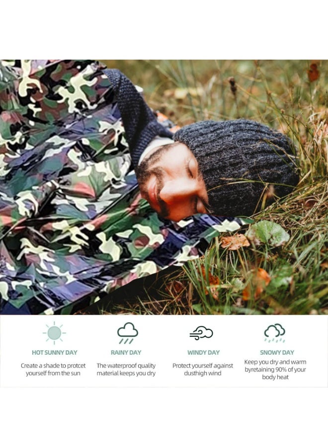 CMGTYYD Survival Sleeping Bag, 120*200cm PE Aluminum Film Emergency Sleeping Bag with 120dB Survival Whistle, Lightweight Waterproof Thermal Bivvy Bag Emergency Blanket for Camping and Hiking, Green - Image 2